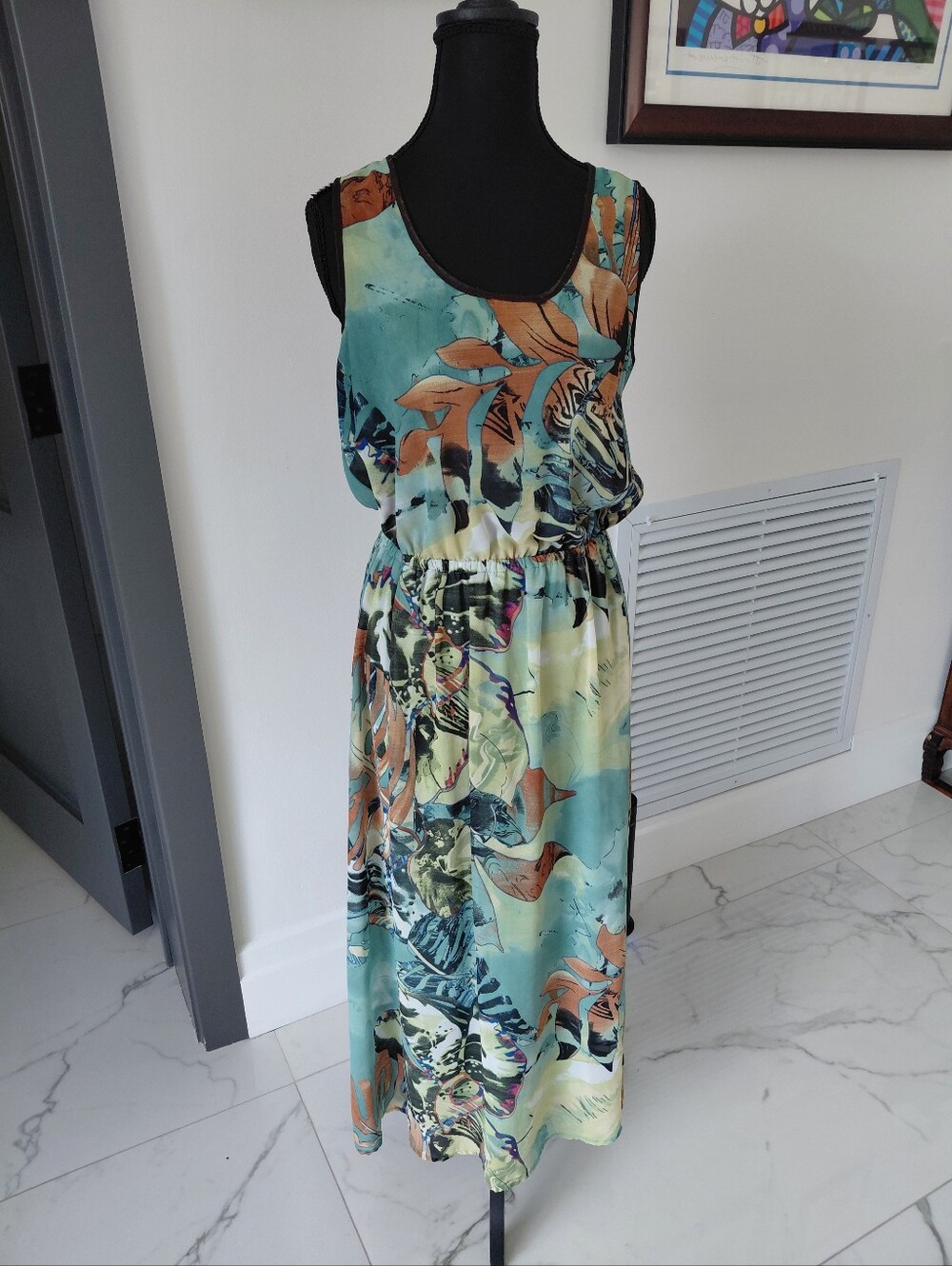 Fun & Flirt Aqua Maxi Dress with Coral Floral Accents